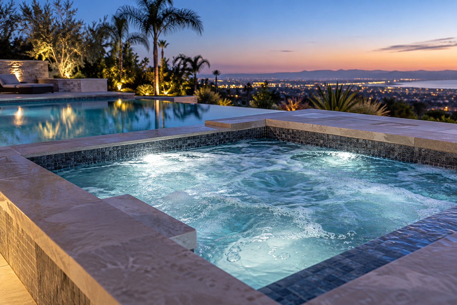 Illustrative photo of an outdoor spa beside a pool